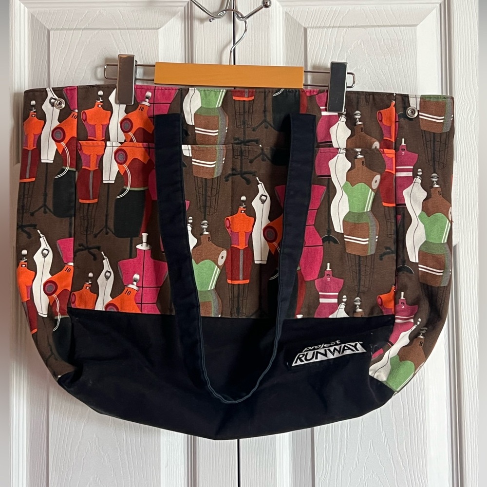 Project Runway Brown and Black Tote with Colorful Mannequin Print